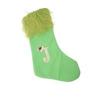 DOITOOL Calza Natalizia Gigante Verde con Lettera J Ricamata Calza di Natale Morbida e Lavorata Maglia con Cinturino Appendibile Sacchetto Regalo per Dolci e Decorazioni Festive