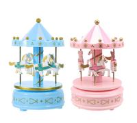 DOITOOL Carillon a Forma di giostra con 2 Cavalli: Carillon a Forma di giostra con 4 Cavalli - Mini Ornamento Musicale da Tavolo - Decorazione da Tavolo per Feste di Natale e Compleanni
