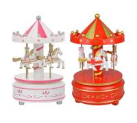 DOITOOL Carillon a Forma di giostra con 2 Cavalli: Carillon a Forma di giostra con 4 Cavalli - Mini Ornamento Musicale da Tavolo - Decorazione da Tavolo per Feste di Natale e Compleanni