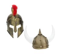 DOITOOL Casco Viking in Plastico Oro 2 Pezzi Taglia Riutilizzabile per Costume Carnevale Donna Uomo Atmosfera Festiva Unica