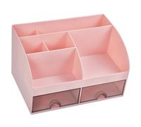 DOITOOL Contenitore da Scrivania Trasparente con Organizzatore per Ufficio Porta Penne e Cutter Ampio Scomparto per Accessori e Cosmetici Design Portatile Rosa Chiaro