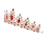 DOITOOL Corona di Strass Rossa Barocca per Spose e Regine | Accessori Anelli Integrati per Fissaggio, Design Foglia di Strass Scintillante, Adatta a Matrimoni e Concorsi