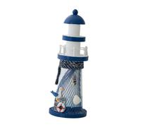 DOITOOL Decorazione Faro in Legno Massello 22 Cm, Statuette Decorative Nautiche Stile Costiero per Arredamento Costiero e Giardino, Ornamento Simbolo di Speranza per Casa e Ufficio