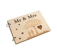 DOITOOL Libro degli Ospiti per Matrimonio in Legno Intagliato Quaderno Creativo Mr Mrs 20 Pagine Elegante Libro delle Presenze per Festa Nuziale e Anniversario