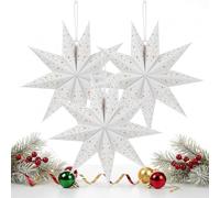 DOITOOL Natale Lanterne Da Giardino ： 3PCS Lanterne Di Carta Natale Stelle a Nove Punte 3D Decorazioni Natalizie Da Appendere per Casa Atmosfera Calda Romantica ，decorazioni Natalizie 13x13x5 Pollici