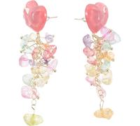 DOITOOL Orecchini Pendenti a Forma di Cuore Pietre e Frange, Gioielli Eleganti in Metallo e Plastica per Donna, Accessorio Facile da Abbinare per Uso Quotidiano o Party