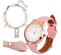 DOITOOL Orologio per Stile Semplice con Bracciale a Coniglio | Acciaio Inossidabile, PU e Lega, con Perline e Ciondoli, da Usare Insieme o Separati