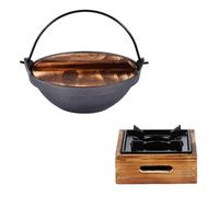 DOITOOL Pentola di Ferro Giapponese per Zuppe in Ghisa Resistente alla Ruggine con Manico in Legno, per Cucina Domestica e Uso All'aperto
