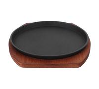 DOITOOL Piastra in Ghisa Rotonda per Barbecue con Base in Legno, Facile da Pulire, Conserva i Succhi Naturali, per Pranzi e Piccoli Incontri