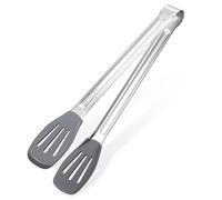 DOITOOL Pinza da Cucina in Acciaio con Testa in Silicone Multifunzionale per Barbecue Pasta Bistecca e Pizza Testa Ampia e Forata per Scolare Olio Adatta Pentole Antiaderenti