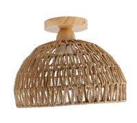 DOITOOL Plafoniera in Ferro, Legno e Rattan Intrecciato, Lampada Da Soffitto Per Soggiorno e Cucina Alta Trasmissione Di Luce, Apparecchio Di Illuminazione a Filo Stile Moderno, Facile Da Pulire