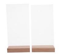 DOITOOL Portacartello da tavolo 2 pezzi: espositore in acrilico trasparente con base in legno - portamenu per volantini - cornice verticale per foto a forma di L/T per segnaposto per matrimoni,