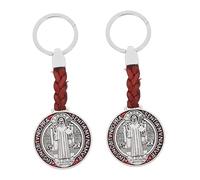 DOITOOL Portachiavi Medaglia di San Benedetto 2pezzi in Metallo Rosso Croce Benedetta, Compatti e Facili da Trasportare per Decorazioni Comunione
