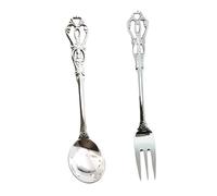 DOITOOL Posate da Tavola in Acciaio Inossidabile Forchetta e Cucchiaio in Stile Inglese Retrò per Dessert e Caffè Uso per Ristoranti e Casa Colore Argento Elegante