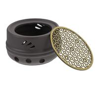 DOITOOL Scalda Teiera in Acciaio Resistente Base Riscaldante Cava Scalda Tealight Metallico Nero Coperchio Bronzo Adatto per Casa Ufficio e Sala da Tè