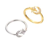 DOITOOL Set 2 Anelli Regolabili Donna in Argento 925 Design Stella e Mezzaluna, Sicuri la Pelle, Eleganti e Delicati per Ogni Occasione