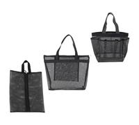 DOITOOL Set 3 Pezzi Borsa da Toilette in Rete Nero in Poliestere Comoda e Pratica per Esterni e Hotel, Borsa Mare Trucchetti e Accessori da Viaggio