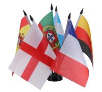 DOITOOL Set 6 Mini Bandiere da Tavolo con Base Nera, Tessuto Resistente e Design Stabile - Bandiere Nazionali Francia Spagna Inghilterra Argentina Germania Portogallo - Riutilizzabile