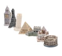 DOITOOL Set di 7 Modelli di Architettura Decorativa in Resina, Miniature di Edifici Famosi da Tavolo Big Ben, Torre Eiffel, Piramide e Colosseo, Decorazione Compatta per Casa, Ufficio
