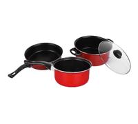DOITOOL Set Utensili Cucina 3 Pezzi Pentola Antiaderente Padella e Casseruola in Ghisa Rosso Salvaspazio Facile da Usare per Uso Quotidiano Domestico