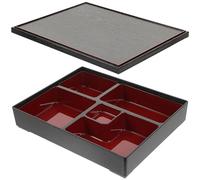 DOITOOL Sushi Bento Box con coperchio, vassoio per sushi giapponese, contenitore porta cibo per snack con coperchio, casa, ristorante, scuola, 30 x 20 x 10 cm (copertura in legno nero)