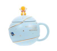 DOITOOL Tazza Ceramica Astronauta con Coperchio e Mini Cucchiaio per Casa e Ufficio Design Creativo Globo per Tè Latte e Caffè