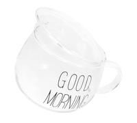DOITOOL Tazza da Latte in Vetro Resiste al Calore con Manico Coperchio e Disegno Morning per Colazione Cereali Yogurt The e Prima Colazione
