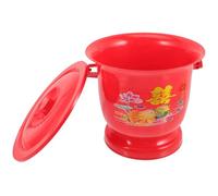 DOITOOL Vasino per Anziani in Plastica Leggero Coperchio Rosso, Comodo Vaso da Notte Pratico per Uso Domestico e Persone Anziane