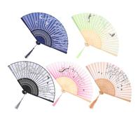 DOITOOL Ventaglio Pieghevole in Bambù e Stoffa 5 Pezzi Stile Antico Frange Cinesi Elegante e Facile da Trasportare per Decor e Foto Prop Stili multipli