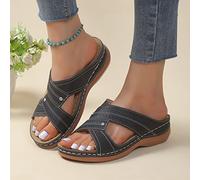 DOIX Sandali con Zeppa da Donna Fascite Plantare Ortopedico Pantofole Ciabatte Estive con Plateau Sandali in Ecopelle Scarpe da Spiaggia da Passeggio Casual All'aperto,Nero,US11/EU42