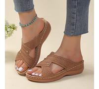 DOIX Sandali con Zeppa da Donna Fascite Plantare Ortopedico Pantofole Ciabatte Estive con Plateau Sandali in Ecopelle Scarpe da Spiaggia da Passeggio Casual All'aperto,Marrone,US9/EU40