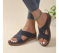 DOIX Sandali con Zeppa da Donna Fascite Plantare Ortopedico Pantofole Ciabatte Estive con Plateau Sandali in Ecopelle Scarpe da Spiaggia da Passeggio Casual All'aperto,Blu,US5/EU36