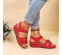 DOIX Sandali da donna con zeppa rossa, US8/EU39, supporto per arco plantare, design bocca di pesce, pelle, PU, gomma, casual, feste, all'aperto, spiaggia, passeggiate, comodi, vestibilità larga, suola