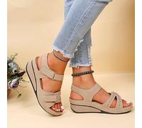 DOIX Sandali Donna Ortopedici Supporto per Arco Comodi Sandali Bocca di Pesca Zeppa Sandali Fascite Plantare per Piedi Piatti Scarpe da Spiaggia All'aperto Suola Morbida Beige US12/EU43