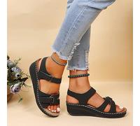 Sandali Ortopedici Donna Supporto per Arco Comodi Sandali Bocca di Pesce Zeppa Sandali Fascite Plantare per Piedi Piatti Scarpe da Spiaggia All'aperto Suola Morbida,Nero,US7/EU38