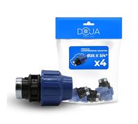 DOJA Barcelona Connettore a Compressione Femmina per Tubo Acqua - 25x3/4" - Pack 4 - Raccordo per Tubi PE, Resistente, Montaggio Semplice, Evita Perdite, Raccordo PP PN16, Impianto Idrico