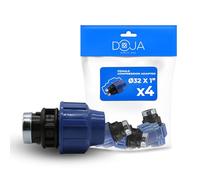 DOJA Barcelona Connettore a Compressione Femmina per Tubo Acqua - 32x1" - Pack 4 - Raccordo per Tubi PE, Resistente, Montaggio Semplice, Evita Perdite, Raccordo PP PN16, Impianto Idrico