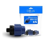 DOJA Barcelona Connettore a Compressione MDPE Maschio - 20x1/2" - Pack 4 - Raccordo per Tubo Acqua PP, Giunzione Rapida Sicura, Resistente, Installazione Facile, Connettore per Tubi, Raccordi