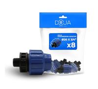 DOJA Barcelona Connettore a Compressione MDPE Maschio - 20x3/4" - Pack 8 - Raccordo per Tubo Acqua PP, Giunzione Rapida Sicura, Resistente, Installazione Facile, Connettore per Tubi, Raccordi