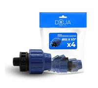 DOJA Barcelona Connettore a Compressione MDPE Maschio - 32x1/2" - Pack 4 - Raccordo per Tubo Acqua PP, Giunzione Rapida Sicura, Resistente, Installazione Facile, Connettore per Tubi, Raccordi