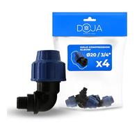 DOJA Barcelona Gomito Maschio MDPE 90 Gradi - Pack 4-20x3/4" - Facile Installazione, Gomito a Compressione per Tubo Acqua, Materiale Resistente, Raccordi Polietilene, Connettore Curvo per Tubi PE