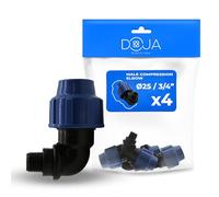 DOJA Barcelona Gomito Maschio MDPE 90 Gradi - Pack 4-25x3/4" - Facile Installazione, Gomito a Compressione per Tubo Acqua, Materiale Resistente, Raccordi Polietilene, Connettore Curvo per Tubi PE