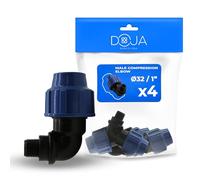 DOJA Barcelona Gomito Maschio MDPE 90 Gradi - Pack 4-32x1" - Facile Installazione, Gomito a Compressione per Tubo Acqua, Materiale Resistente, Raccordi Polietilene, Connettore Curvo per Tubi PE
