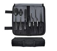 DOJA Barcelona | Kit Professionale per Chef | Colore Nero | 7 Utensili Cucina Professionali | Impiattare e Decorare Piatti Ristorante | Cucchiai Salse, Cucchiaio Forato, Spatola, Pinze di Precisione