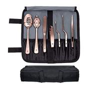 DOJA Barcelona | Kit Professionale per Chef | Colore: Rame | 7 Utensili Cucina Professionali | Impiattare e Decorare Piatti Ristorante | Cucchiai Salse, Cucchiaio Forato, Spatola, Pinze di Precisione