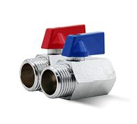 DOJA Barcelona | Mini Valvola di Arresto | 2 Rubinetto di Intercettazione 1/4" | PN16 Male-Femmina | Ottone | 2 Controller Metallo Blu e Rosso | Valvola Quart di Torre per Riduttore di Pressione Acqua