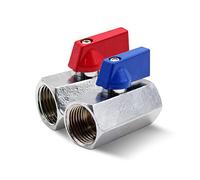 DOJA Barcelona | Mini Valvola di Arresto | 2 Rubinetto di Intercettazione 3/8" | PN16 Femmina-Femmina | Ottone | 2 Manopole Metallo Blu, Rosso | Valvola Quart di Torre per Riduttore di Pressione Acqua