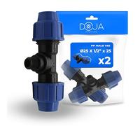 DOJA Barcelona Raccordo a T Maschio a Compressione MDPE - 20x1/2"x20 - Pack 2 - Connettore a T per Tubi PE a Innesto Rapido, Ottimo Serraggio, Raccordi a Compressione Anticorrosione per Acqua Potabile
