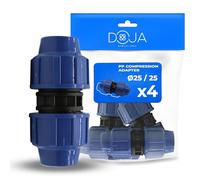 DOJA Barcelona Raccordo Compressione PP - 25mm x 25mm - Pack 4 - Connettore MDPE, Manicotto per Tubi PE a Scatto, Connessione Rapida, Resistente, Montaggio Semplice, Raccordi Tubi Irrigazione
