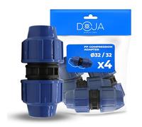 DOJA Barcelona Raccordo Compressione PP - 32mm x 32mm - Pack 4 - Connettore MDPE, Manicotto per Tubi PE a Scatto, Connessione Rapida, Resistente, Montaggio Semplice, Raccordi Tubi Irrigazione